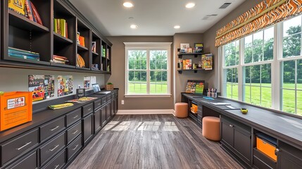 A contemporary home office with a bold and vibrant color scheme featuring modern and stylish furniture that creates an inspiring and productive workspace
