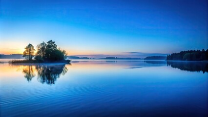 Fototapeta premium blue serene lake early morning sunrise