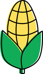 Isolated Corn Icon in Yellow and Green Color.
