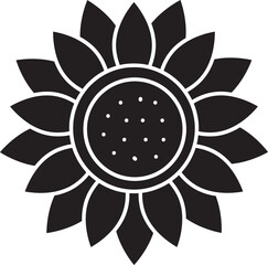 Black and White Sunflower Icon in Flat Style.