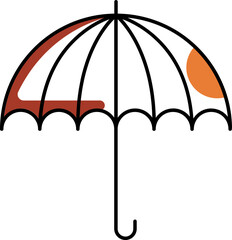 Brown and White Open Umbrella Icon in Flat Style.