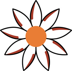 Brown and white daisy flower icon in flat style.