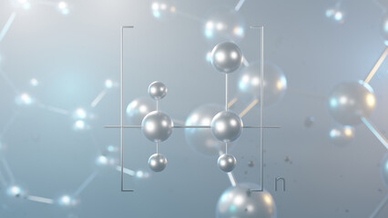 polyvinyl fluoride molecular structure, 3d model molecule, thermoplastic fluoropolymer, structural chemical formula view from a microscope