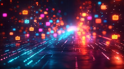 Obraz premium Colorful Floating Icons in Digital Space