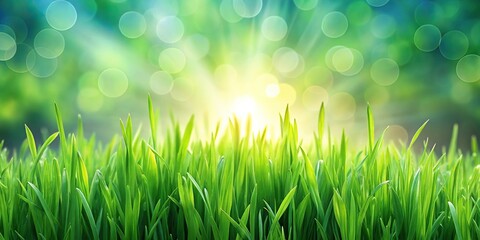 Obraz premium Blurry green grass with soft light flare, taken at a tilted angle