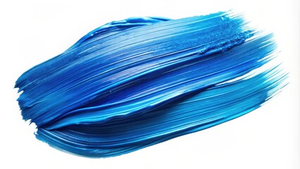 A vibrant blue brushstroke, showcasing the fluidity and texture of paint, against a pristine white background.