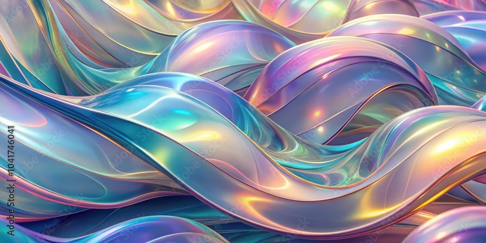 Poster Abstract iridescent waves with a luminous glow create a mesmerizing optical illusion of depth and movement.