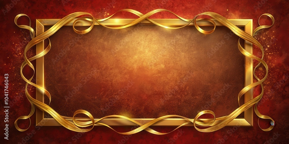 Aufkleber A golden frame adorned with flowing ribbons and a red background with a touch of sparkle.