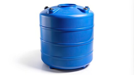 Blue plastic water tank on white background