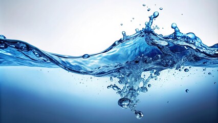 blue water surface splash air bubbles white background minimalist