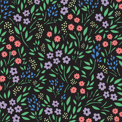 Colorful Hand-Drawn Floral Pattern for Fabric