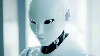 A robotic therapist model, lifelike design with empathetic expression and therapeutic tools, High-tech style