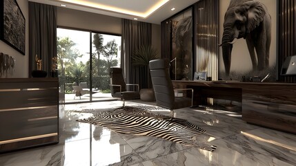 Creatively Designed Home Office with Eclectic Furniture Mix   Cozy and Comfortable Workspace with Modern Stylish Decor Elements