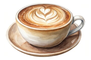 Boho watercolor cappuccino with frothy top in light brown shades isolated on white background