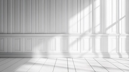 Obraz premium White vertically panelled wall background with subtle grooves and a clean finish ideal for minimalist modern or Scandinavian interiors looking for a light airy ambiance