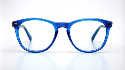 Fototapeta premium Blue eyeglasses on white background minimalist style