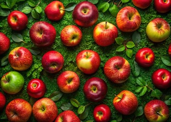 Aerial View of Fresh Apples on Lush Green Background for World Food Day Celebration