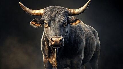 Naklejka premium Powerful Bull Posing Against a Bold Dark Background Picture