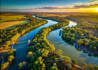 Obraz premium Aerial View of Magnificent Meandering Murray River in Riverland, South Australia - Captivating Landscape Photography