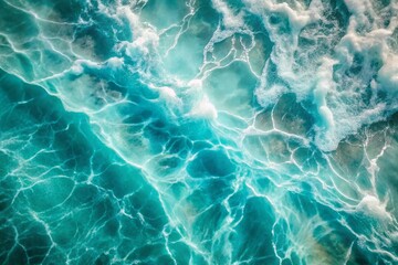 Aerial View of Serene White Water Waves with Shimmering Aqua Reflections and Marble Texture for Background Design