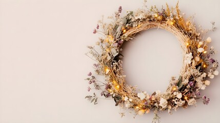 Dried Flower Wreath with Lights