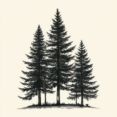 Obraz premium Monochrome Coniferous Tree. Hand-drawn Illustration of Evergreen Spruce in Nature Setting