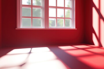 Fototapeta premium A bright red room with two windows casting shadows, creating a vibrant and inviting atmosphere.