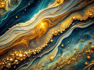 Agate Mineral Abstract Painting with Gold Wave and Dust Texture - Aerial Photography Art for Home Decor and