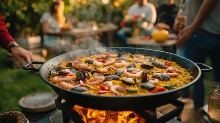 Vibrant Outdoor Paella Cooking Experience