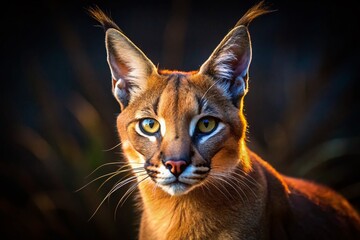 Obraz premium Alert Caracal Lynx in Low Light - Captivating Wildlife Photography
