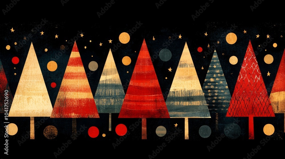 Poster seamless arrangement of colorful triangles and circles creating a festive, modern pattern