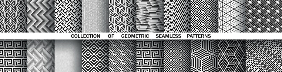 Geometric set of seamless black and white patterns. Simple vector graphics.