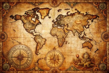Naklejka premium Ancient World Map Illustration with Copy Space for Travel or History Themes