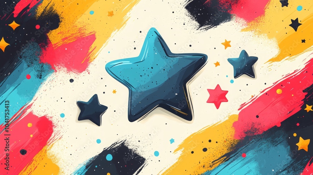 Poster vibrant geometric patterns with stars create a dynamic visual display