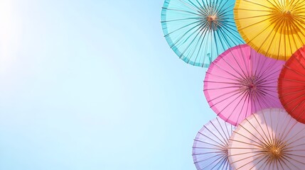 Vibrant Traditional Thai Umbrella Pattern with Large Copy Space for Festive or Bright Designs