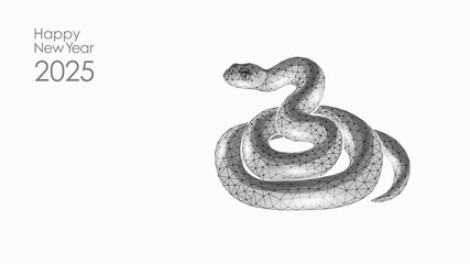 Snake Symbol Chinese New Year 2025 Concept. Traditional sign of year low poly modern blue polygonal. Poster greeting cards template vector illustration