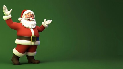 A cartoonish image of Santa Claus standing on a green background