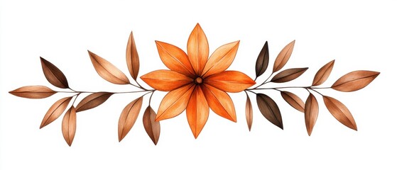 Obraz premium A beautiful arrangement of orange flowers and leaves on a white background, showcasing nature's elegance and vibrant colors.