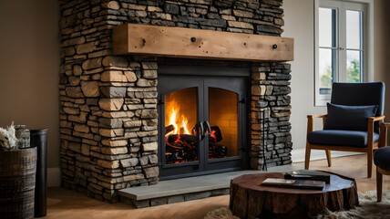 fireplace with christmas decorations, ai generated