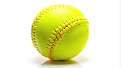 Bright neon yellow softball isolated on a white backdrop Panoramic
