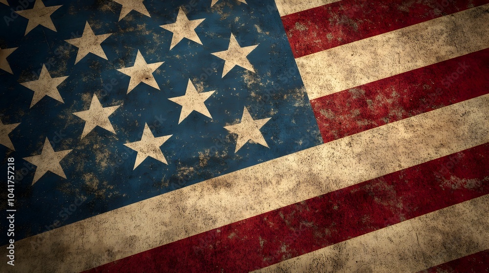 Poster aged american flag pattern with grunge textured background and copy space
