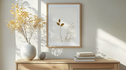 Minimalist Home Decor with Dried Flowers and Wood