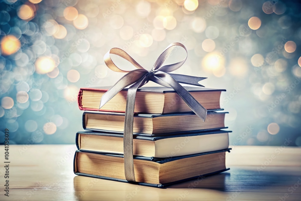 Poster back to school book stack with ribbon - simple style illustration for print and design