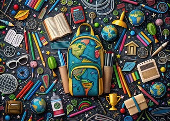 Back to School Doodle Patterns for Education with Dark Backgrounds - School Supplies, Learning Icons & Student Life