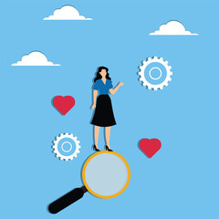 Businesswoman on magnifying glass transparency
