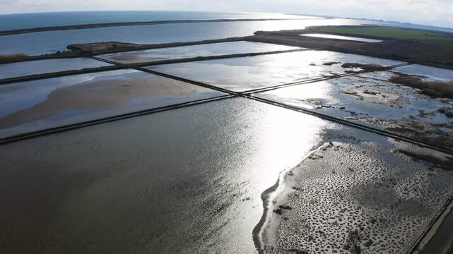 Sea salt production aerial footage
