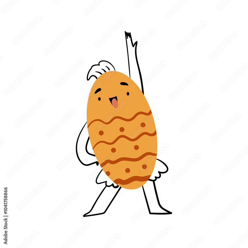 Poster cute cartoon character, isolated oval shaped geometric form with arms and legs. vector funny educati