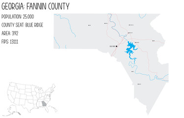 Large and detailed map of Fannin County in Georgia, USA.