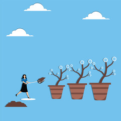 Individual planting seeds in gear-shaped garden symbolizing sustainable growth and productivit