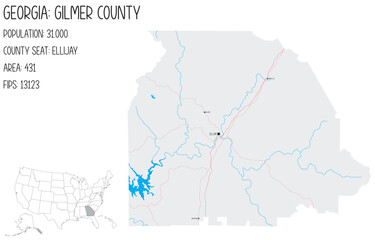 Fototapeta premium Large and detailed map of Gilmer County in Georgia, USA.